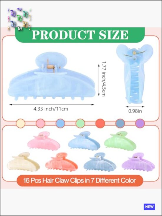 16 Acrylic Hair Claw Clips Set Non-Slip Large Barrettes for Thick Hair Styling